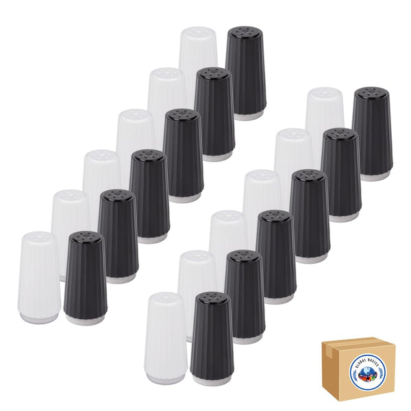 Disposable Salt and Pepper Shakers by Global Basics - Plastic Shaker Sets for Parties, Restaurants, Picnics, Cookouts - Prefilled Salt and Pepper Shakers with 4oz. Salt, 1.5oz. Pepper - 12-Pack