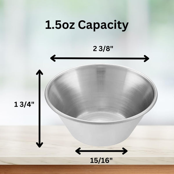 GLOBAL BASICS Vaso de condimento de acero inoxidable de 1.5 onzas, 12 tazas de salsa redondas, capacidad de 1.5 onzas, 12 tazas en total (12, 1.5 onzas)