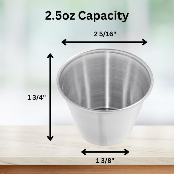 GLOBAL BASICS Vaso de condimento de acero inoxidable de 1.5 onzas, 12 tazas de salsa redondas, capacidad de 1.5 onzas, 12 tazas en total (12, 1.5 onzas)