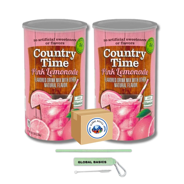 Global Basics Country Time Pink Lemonade Powdered Drink Mix | 1 Canister, 82.5 oz | Includes An Easy Scoop Measuring Cup!