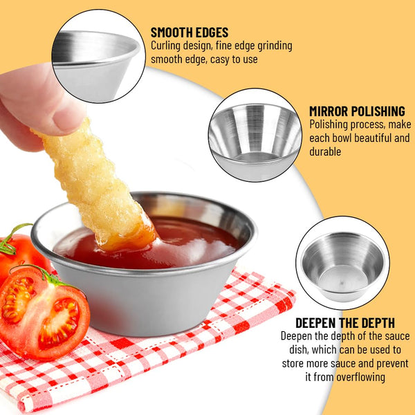 GLOBAL BASICS Vaso de condimento de acero inoxidable de 1.5 onzas, 12 tazas de salsa redondas, capacidad de 1.5 onzas, 12 tazas en total (12, 1.5 onzas)