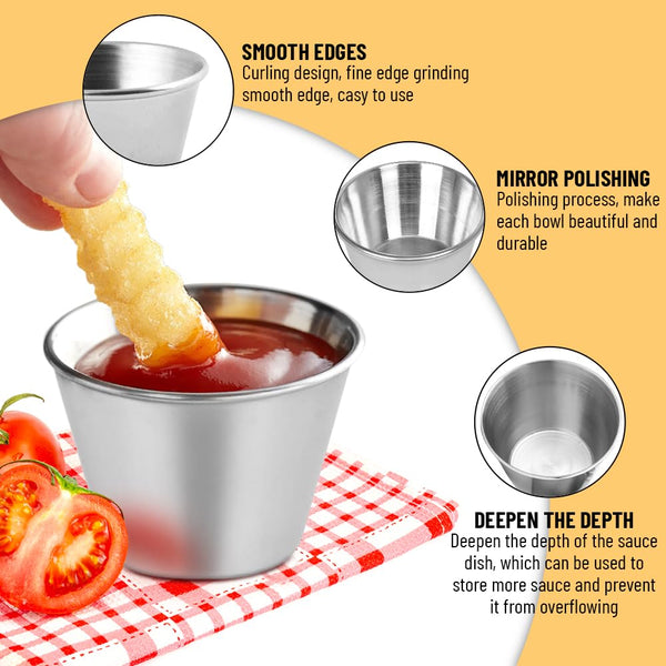 GLOBAL BASICS Vaso de condimento de acero inoxidable de 1.5 onzas, 12 tazas de salsa redondas, capacidad de 1.5 onzas, 12 tazas en total (12, 1.5 onzas)