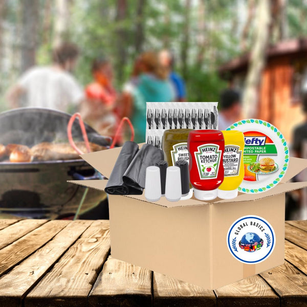 Cookout Party Supplies for 20 People - Includes Everything Needed to Host a Backyard Barbecue! Set Includes Cutlery, Ketchup, Mustard, Relish, Plates, Disposable Salt and Pepper Shakers, Trashbag.