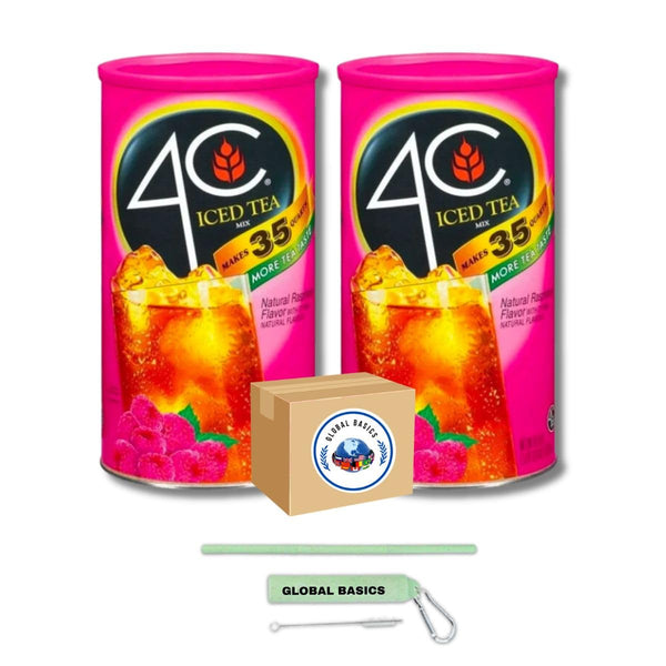 Global Basics 4C Iced Tea Lemon Flavored Powdered Drink Mix | Pack of 2 | 82.6 oz Per Canister - 165.2 oz TOTAL | Includes A Global Basics Reusable Straw Set! (Lemon)