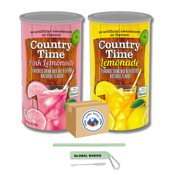 Global Basics Country Time Pink Lemonade Powdered Drink Mix | 1 Canister, 82.5 oz | Includes An Easy Scoop Measuring Cup!