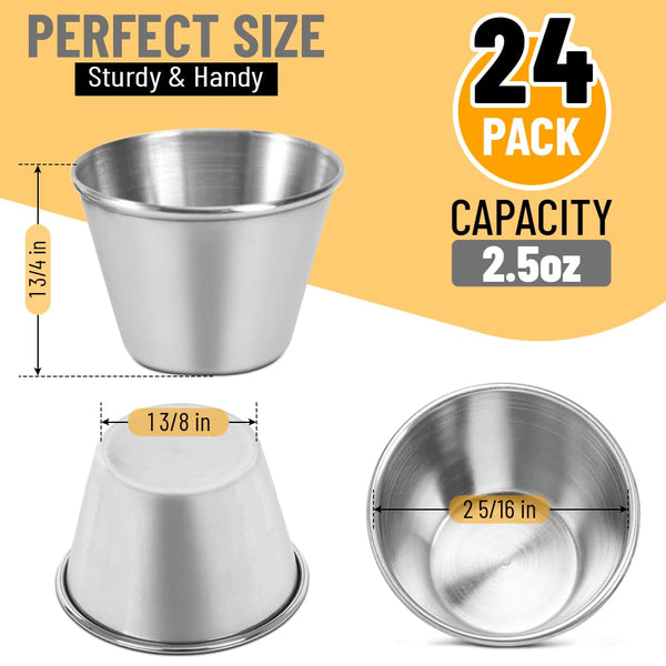 GLOBAL BASICS Vaso de condimento de acero inoxidable de 1.5 onzas, 12 tazas de salsa redondas, capacidad de 1.5 onzas, 12 tazas en total (12, 1.5 onzas)