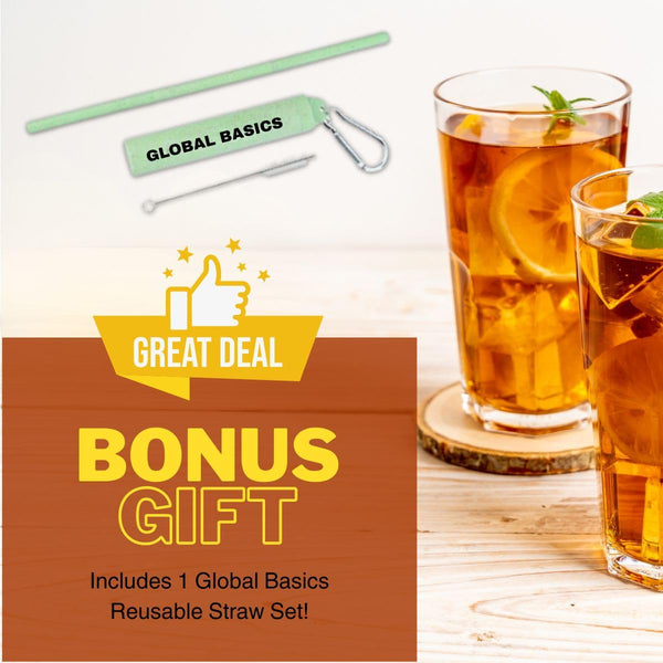 Global Basics 4C Iced Tea Lemon Flavored Powdered Drink Mix | Pack of 2 | 82.6 oz Per Canister - 165.2 oz TOTAL | Includes A Global Basics Reusable Straw Set! (Lemon)