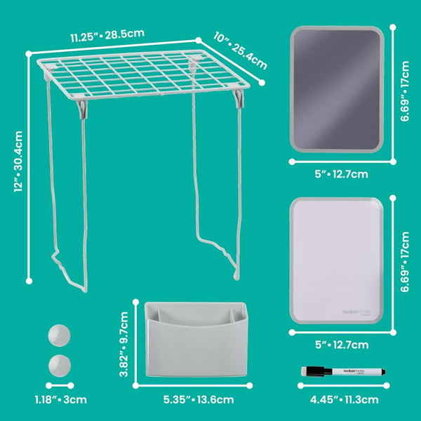 LockerMate by Bostitch 7-Piece Locker Organizer Kit, Includes Locker Shelf, Mirror, Whiteboard, Storage Cup & Dry Erase Marker - Gray