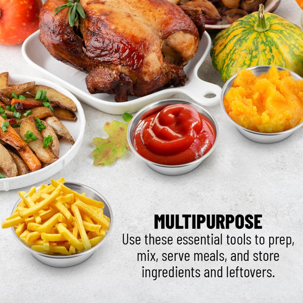 GLOBAL BASICS Vaso de condimento de acero inoxidable de 1.5 onzas, 12 tazas de salsa redondas, capacidad de 1.5 onzas, 12 tazas en total (12, 1.5 onzas)