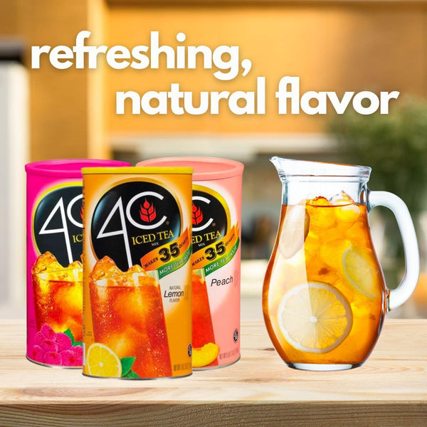 Global Basics 4C Iced Tea Lemon Flavored Powdered Drink Mix | Pack of 2 | 82.6 oz Per Canister - 165.2 oz TOTAL | Includes A Global Basics Reusable Straw Set! (Lemon)