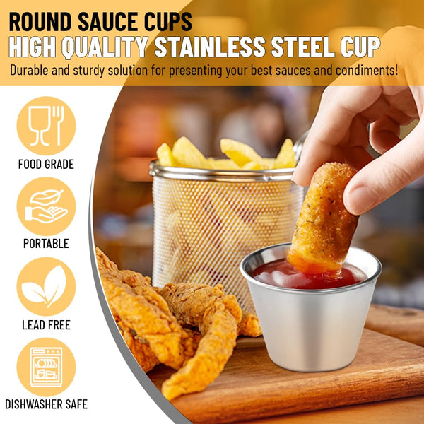 GLOBAL BASICS Vaso de condimento de acero inoxidable de 1.5 onzas, 12 tazas de salsa redondas, capacidad de 1.5 onzas, 12 tazas en total (12, 1.5 onzas)
