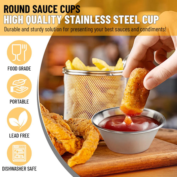 GLOBAL BASICS Vaso de condimento de acero inoxidable de 1.5 onzas, 12 tazas de salsa redondas, capacidad de 1.5 onzas, 12 tazas en total (12, 1.5 onzas)
