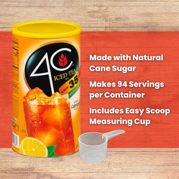 Global Basics 4C Iced Tea Lemon Flavored Powdered Drink Mix | Pack of 2 | 82.6 oz Per Canister - 165.2 oz TOTAL | Includes A Global Basics Reusable Straw Set! (Lemon)