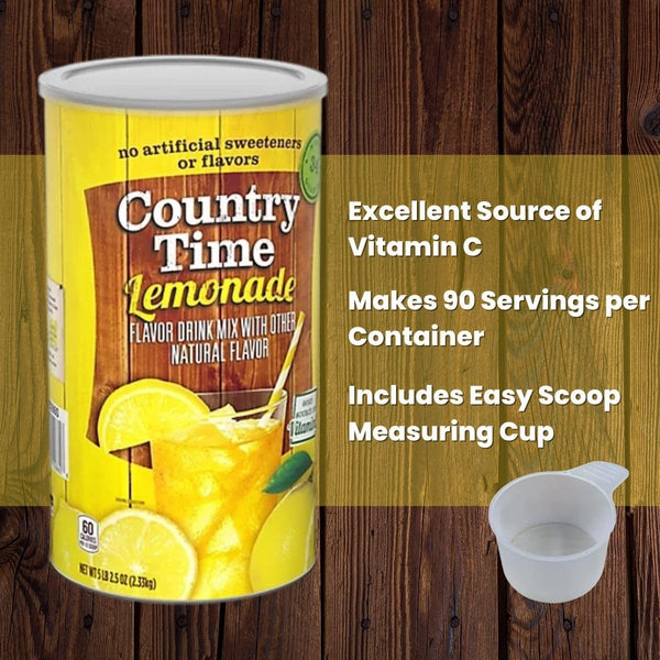 Global Basics Country Time Pink Lemonade Powdered Drink Mix | 1 Canister, 82.5 oz | Includes An Easy Scoop Measuring Cup!