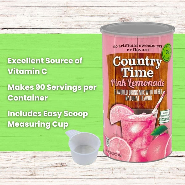 Global Basics Country Time Pink Lemonade Powdered Drink Mix | 1 Canister, 82.5 oz | Includes An Easy Scoop Measuring Cup!