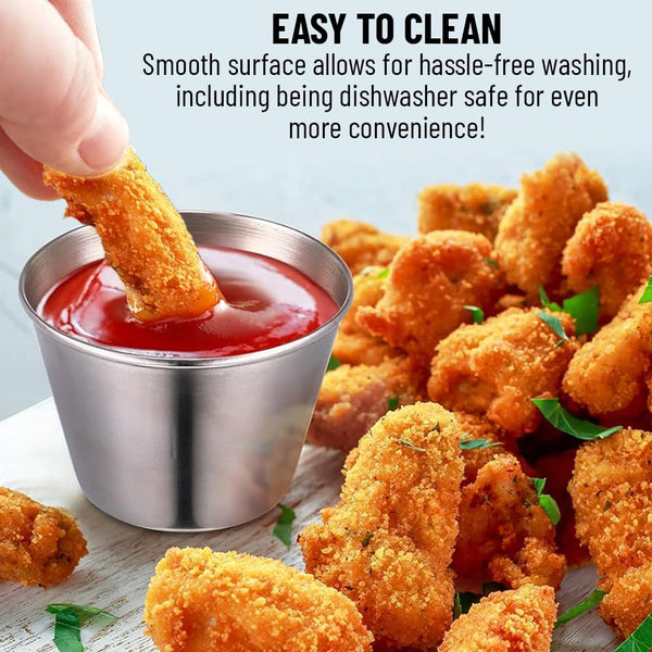 GLOBAL BASICS Vaso de condimento de acero inoxidable de 1.5 onzas, 12 tazas de salsa redondas, capacidad de 1.5 onzas, 12 tazas en total (12, 1.5 onzas)