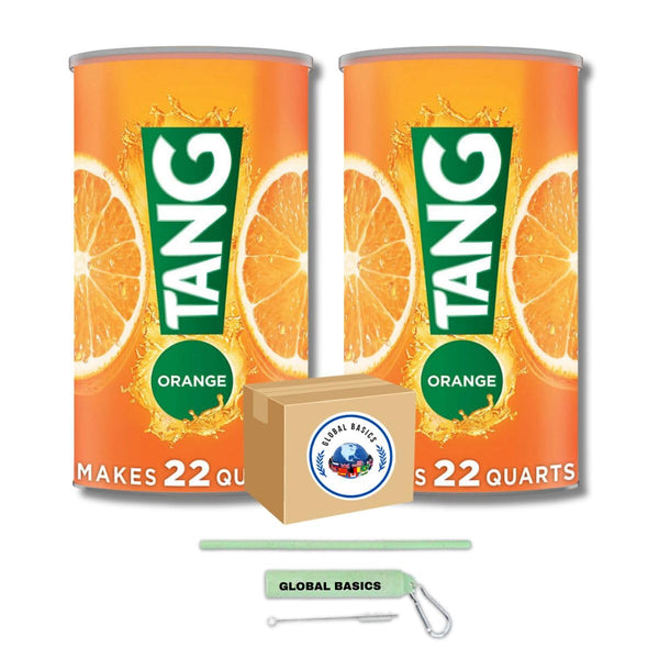 Global Basics Tang Orange Flavored Powdered Drink Mix | Pack of 2 | 72 oz Per Canister - 144 oz TOTAL | Includes A Global Basics Reusable Straw Set!