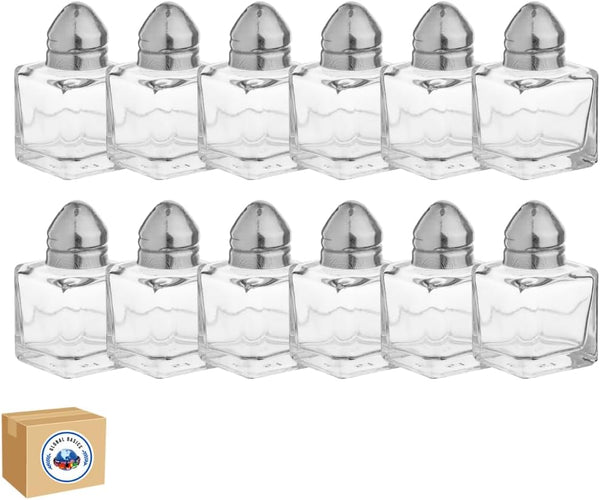 Mini Salt & Pepper Shakers Set - 12-Piece Glass Seasoning Dispensers with Stainless Steel Screw-On Lids - Compact, Washable, Reusable Spice Containers for Restaurant, Travel - 0.5oz.
