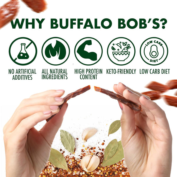 Buffalo Bob's Wild Game Meat Snacks (1oz Stick, 15 Pack) Exotic Variety Assortment Sampler, Gift for Men/Dad, Stocking Stuffer, Adventure Enthusiast