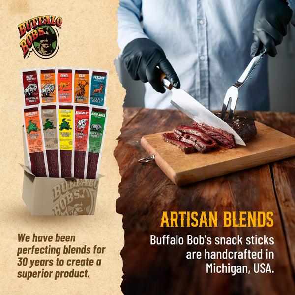 Buffalo Bob's Exotic Jerky (10-Pack), 10 Flavor Variety Pack of Exotic Snacks, Wild Game Jerky, Exotic Beef Jerky Gifts for Men